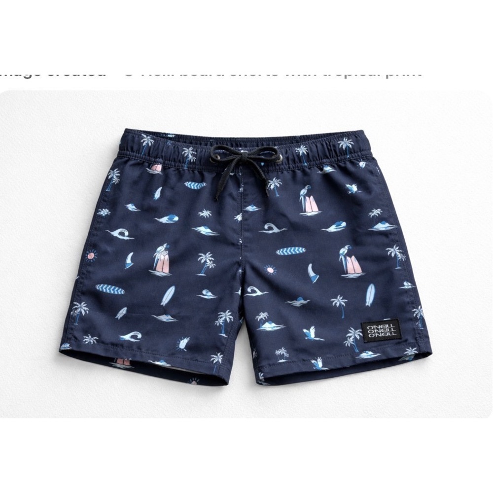 ONeill Mens Hyperfreak Stretch Board Shorts Navy Blue Tropical Island Print S